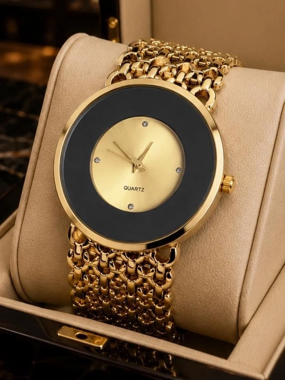 Anthropologie Gold and Black Linked Bracelet Watch